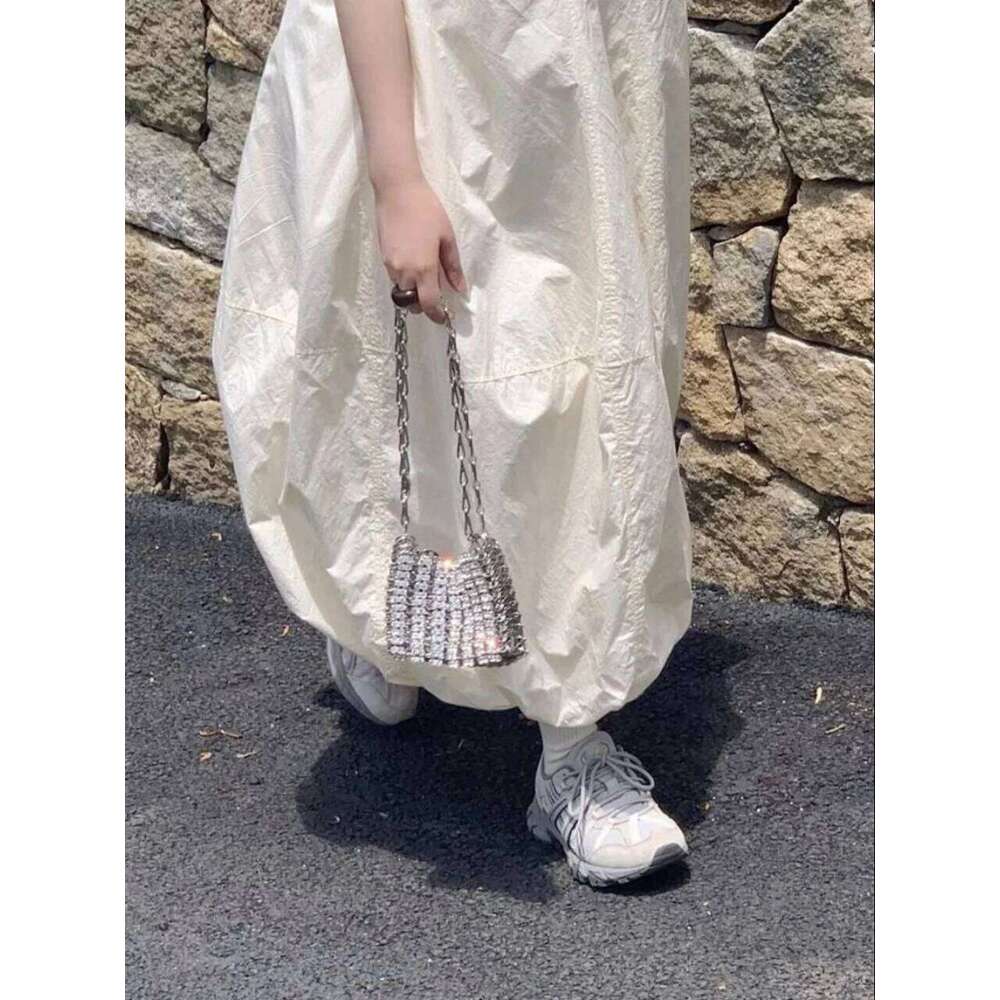 Women Woven Sequins Handbag Metal Chain Evening Hollow Out Purse Clutch Travel Holiday Shoulder Crossbody Bag
