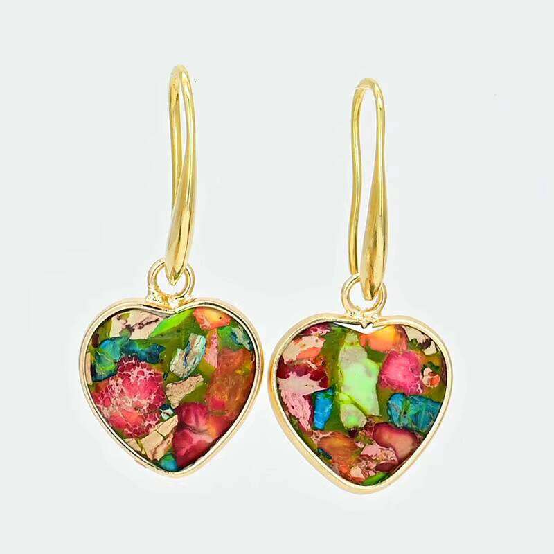Creative Heart-Shaped Mixed Color Imperial Trendy Natural Stone Earrings