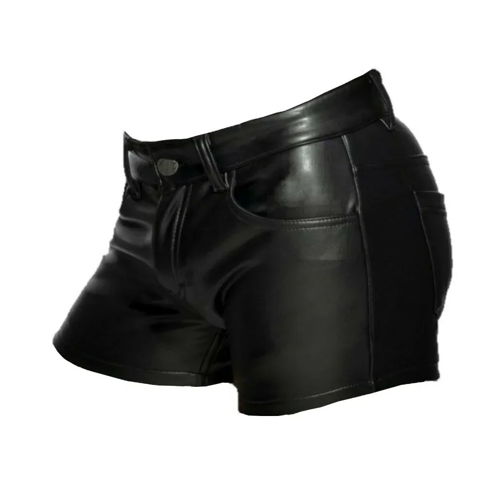 Men Faux Leather Shorts PU Pants Casual Summer Club Punk Style Pocket Male Street Fashion Black 2024 Clothing 250704