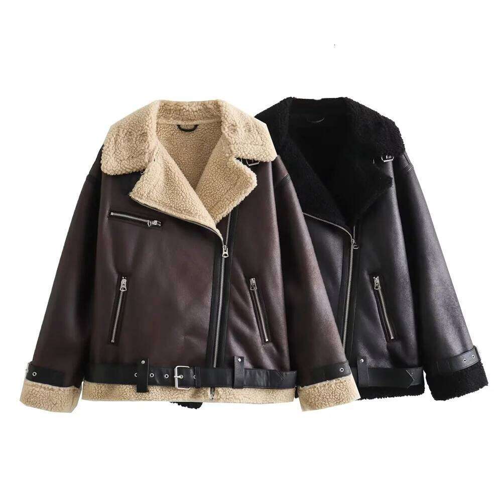 PB&ZA early autumn new women's casual fashion versatile belt plush collar double-sided jacket coat