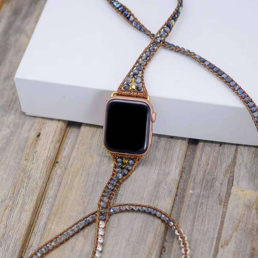 High Quality Black Stone Band Multi Wrap for iWatch 38mm 42mm Wrist Bracelet Smart Watch