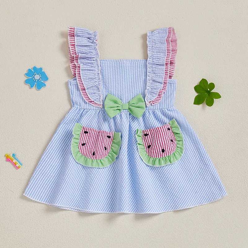 Toddler Girl s Cute Striped Dress with Flutter Sleeves Bow Detail and Convenient Pockets - Perfect for Everyday Wear or R250707