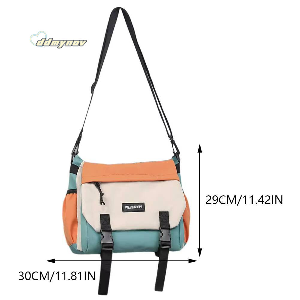 Unisex Simple Postman Large Capacity Leisure Sling Contrast Color Nylon Satchel Bag for College Travel Business ddmynov