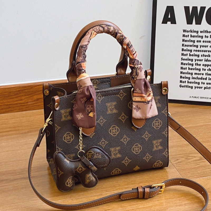 Designer High-End Feel Printed Color-Block Letter Tote Small for Women 2025 New Vintage Korean Style Elegant Shoulder Light Luxury Women's Bag