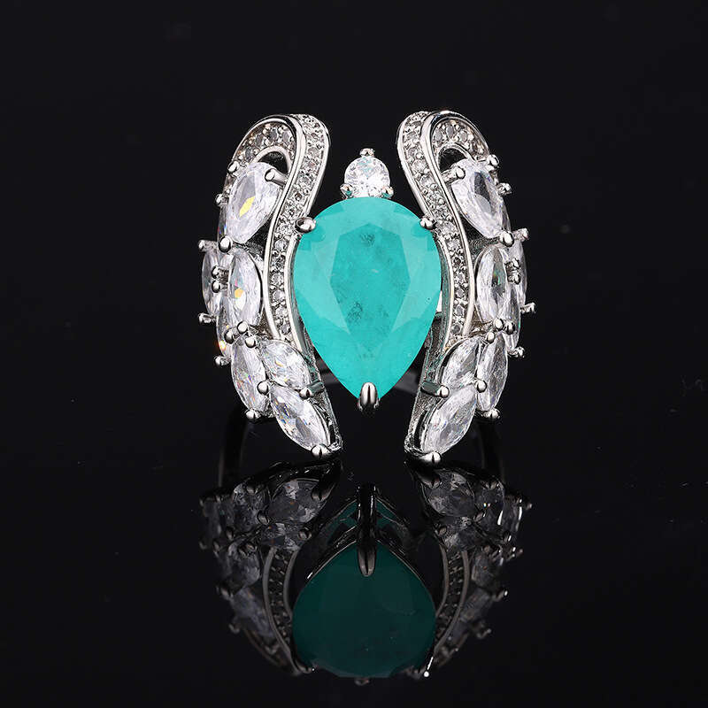 Huayoumei Jewelry Live Simulation Red Ring Fashion Pink Zircon Emerald Pear Shape 10X14 A39
