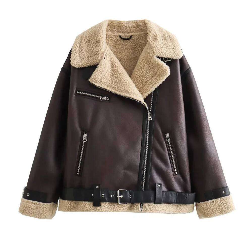 PB&ZA early autumn new women's casual fashion versatile belt plush collar double-sided jacket coat