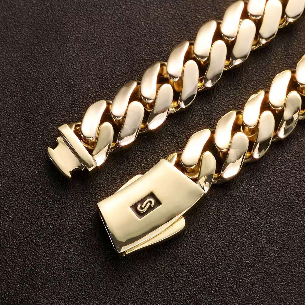NUOYA Choker Necklace Diamond Clasp Flat Monaco Chain 14K Gold Plated Thick Cuban Link Iced Out Hiphop Jewelry