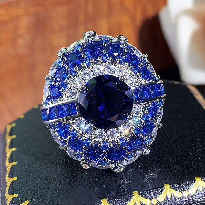 Autumn Winter New Jewelry Blue Topaz Red Corundum Cover Ring Light Luxury Open Women's Fashion Versatile C3f