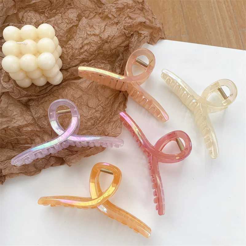 UXSL New Oversized Hair Claw Shark Clips Shiny Colorful Cross Grab Clip Elegant Ponytail Hairpin Hair Accessory for Women and Girls Y250707