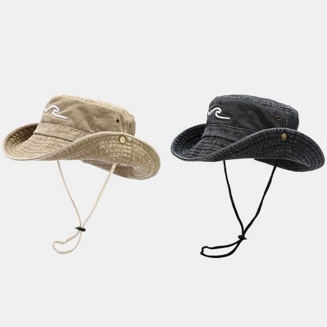 2025 Cotton Embroidered Pattern Bucket Hats Outdoor Hiking Fisherman Hat Travel Mountain Climbing Sun Cap for Men and Women 60cm Y250707