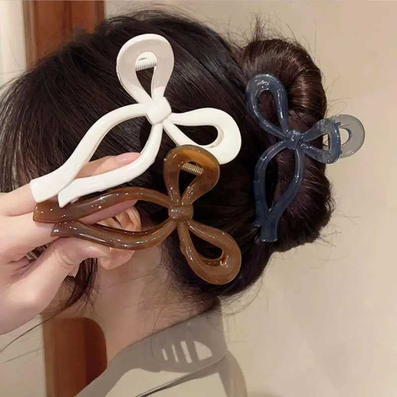 Ponytail Bow Large Hair Claw Crab Hair Accessories for Women Solid Acrylic Bowknot Hair Clips Hairpins Girls Barrettes Headbands Y250707