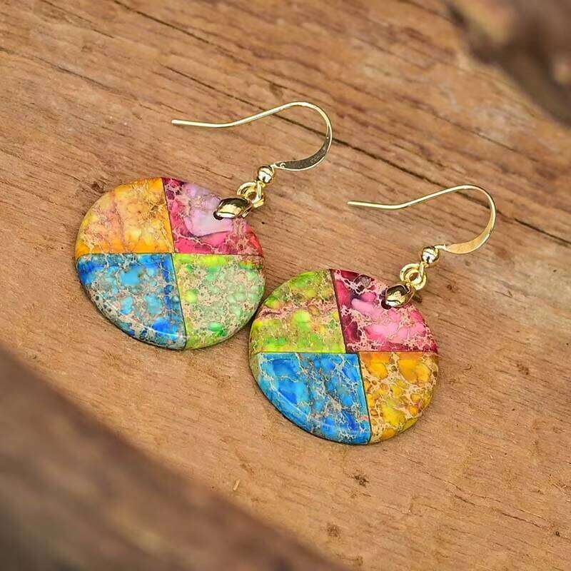 Round Imperial Hanging Bohemian Elegant Mixed Color Stone Earrings