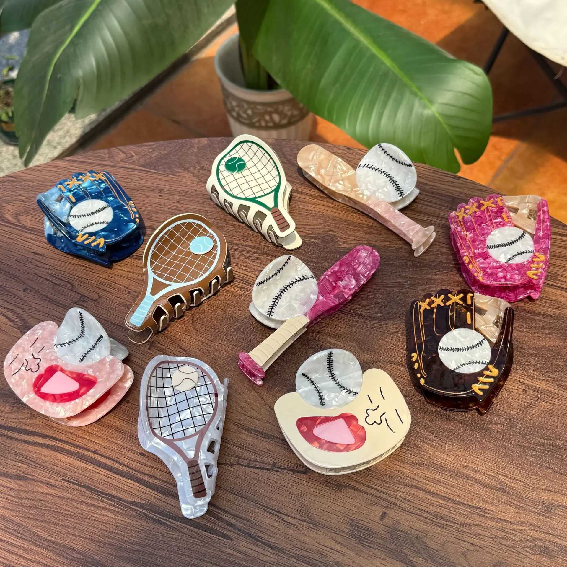 DuoShang New Sports Series Baseball Hair Claw Acetate Claw Clips Tennis Racket Crab Hair Clips Hair Accessories for Women Girls Z250707