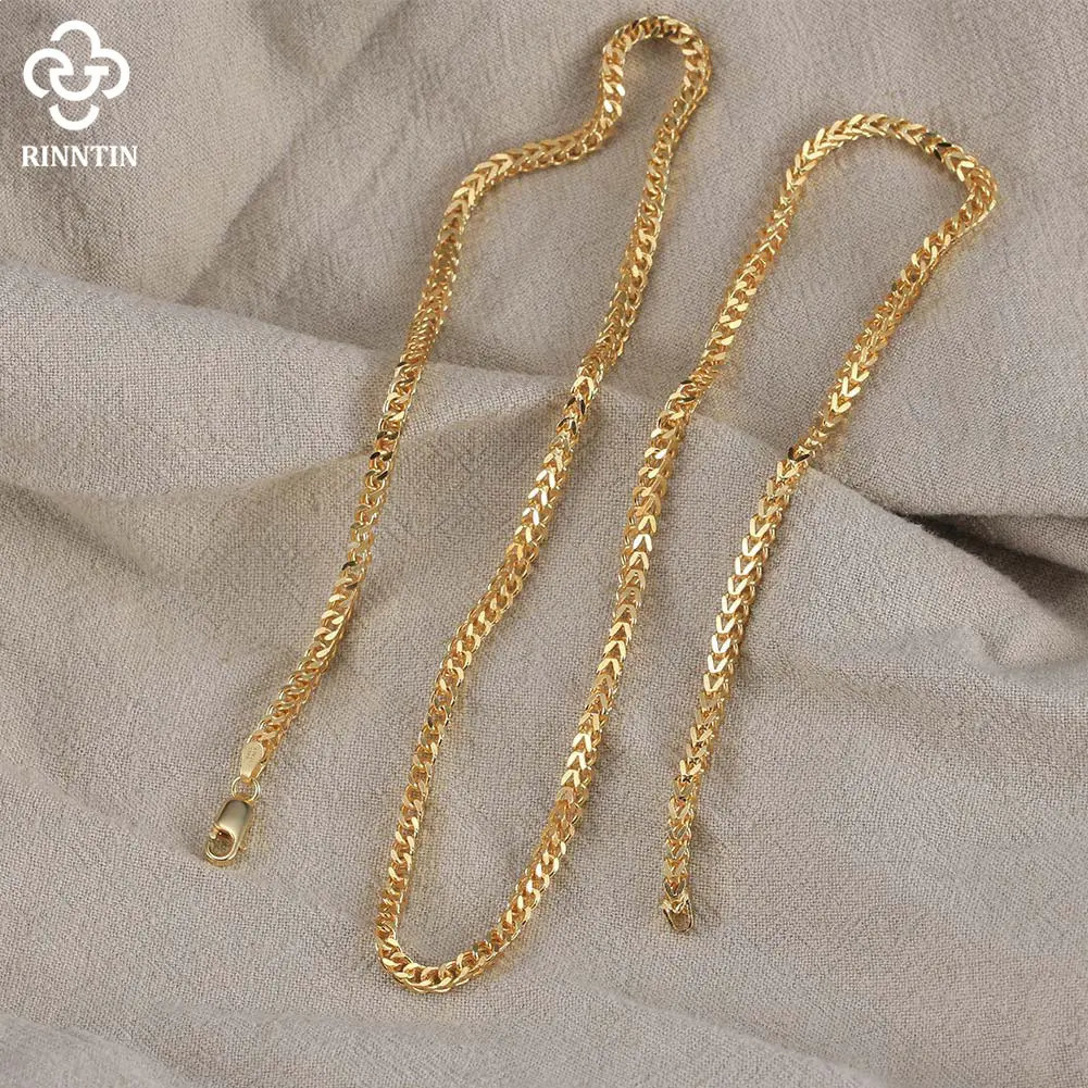 Rinntin Solid 925 Sterling Silver Cuban Curb Chain Necklace Men Italian Cuban Curb Chains Neck Stackable Unisex Jewelry NMN13 250702