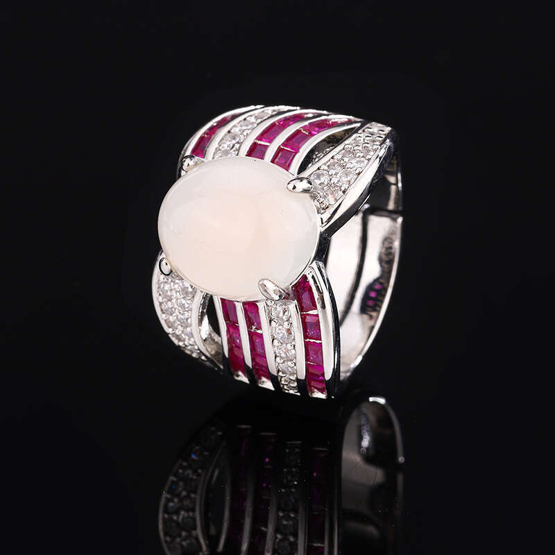 Huayoumei Jewelry Set Pure Sier Needle Imitation Chalcedony Two-Piece Ring Earrings For Women 09D