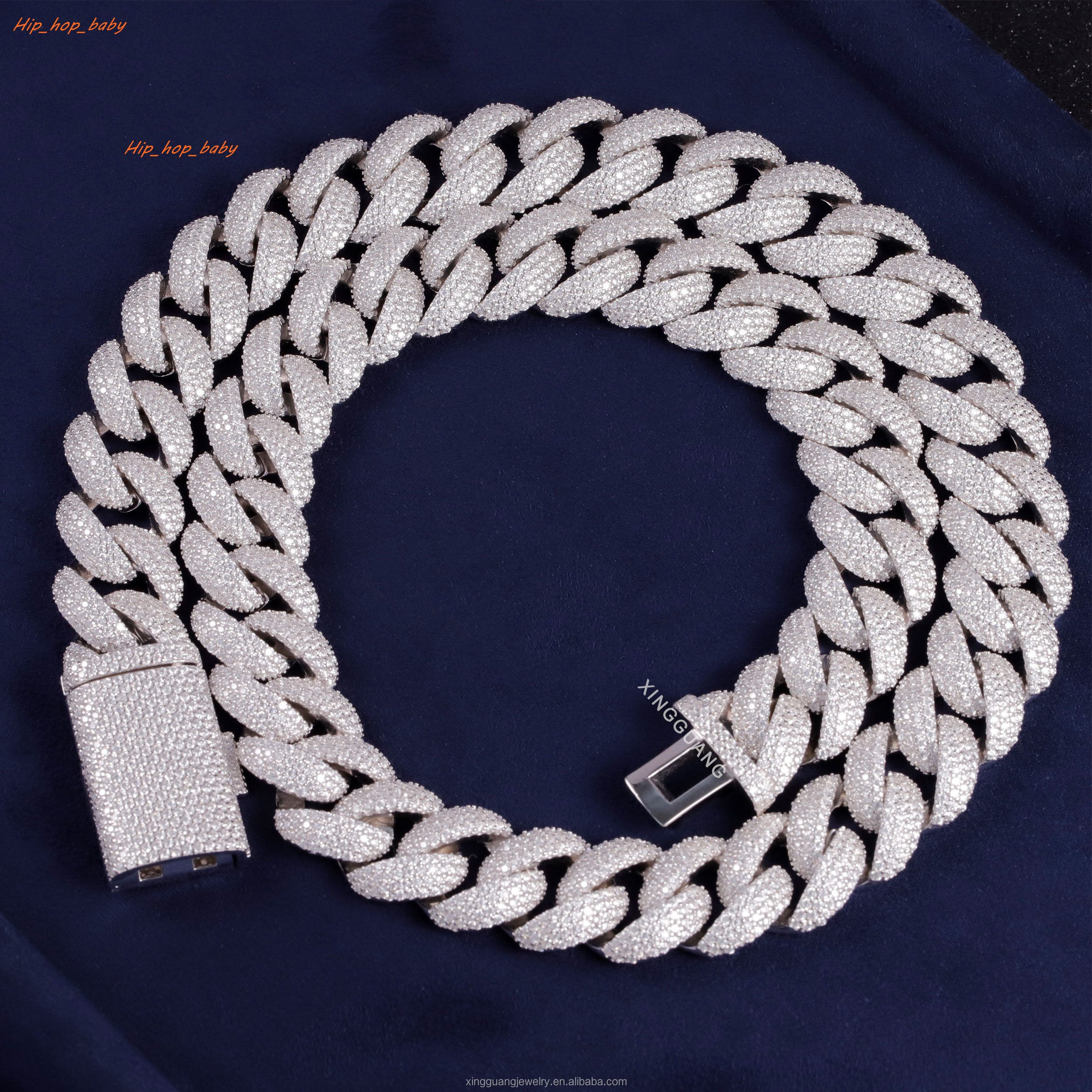 Fine Jewelry Full Iced Out Moissanite Cuban Chain 18mm-22mm S925 Silver Chain Hip Hop Necklace VVS Moissanite Cuban Link Chain