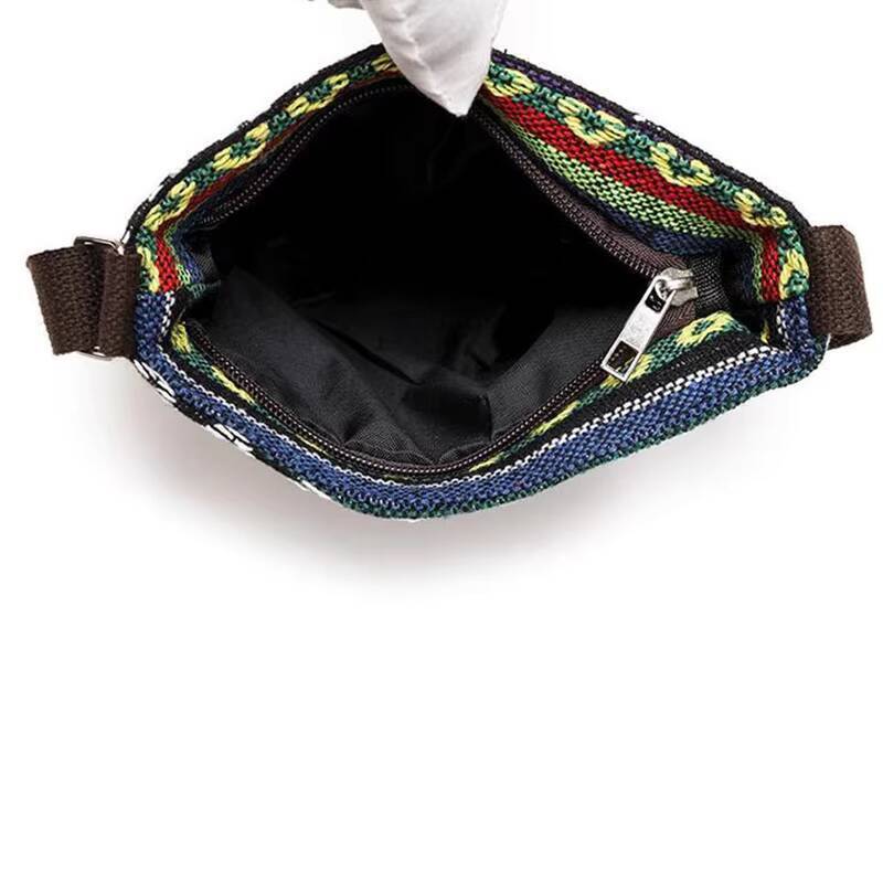 Women Small Canvas Embroidered Phone Shoulder Retro Ethnic Style Travel Outdoor Messenger Crossbody Bag ddmynov