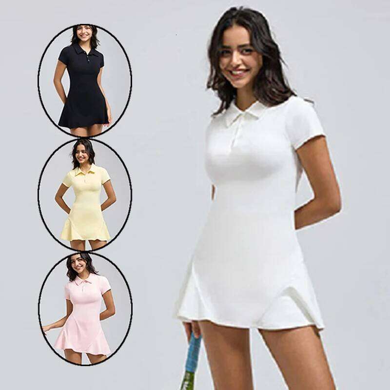 2025 Summer New Women's Retro Collar Polo Dress Sports Style Slim Tennis Golf Dresses Sleeved Ruffle Skirts with Short