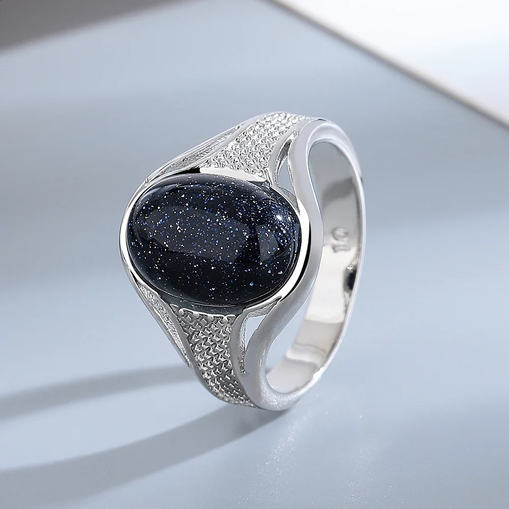 S925 Silver Jewelry Ring Natural 1014mm Big Bluesand Stone Vintage For Women Party Gifts 250624