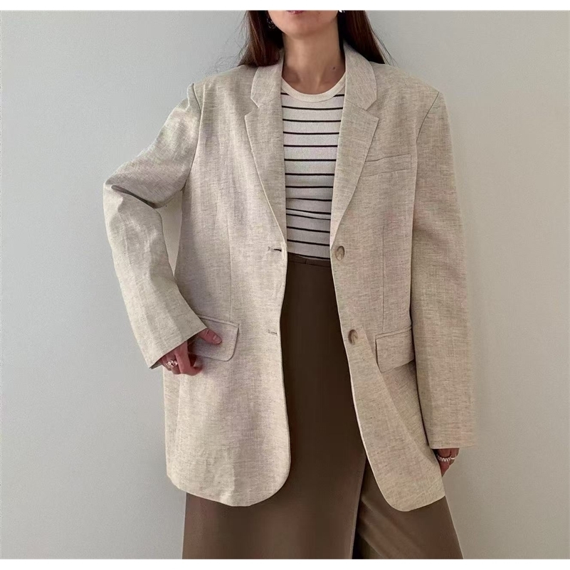 2025 Spring Summer Women Fashion Linen Basic Jacket Basic Blazer 250703