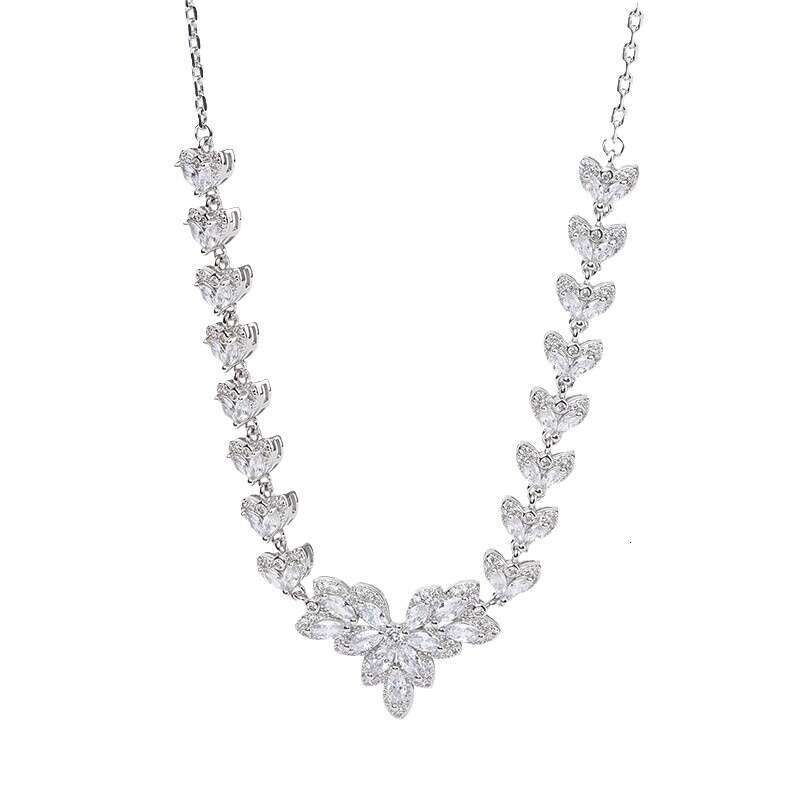 New Zircon Jewelry Bridal Necklace Earrings Set Wedding Dress Accessories 341