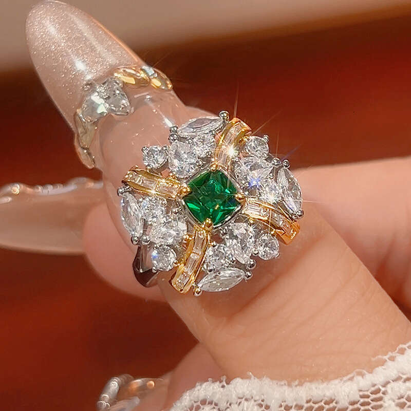 New Set Necklace Earrings Ring Gemstone Green Jewelry For Women 95A