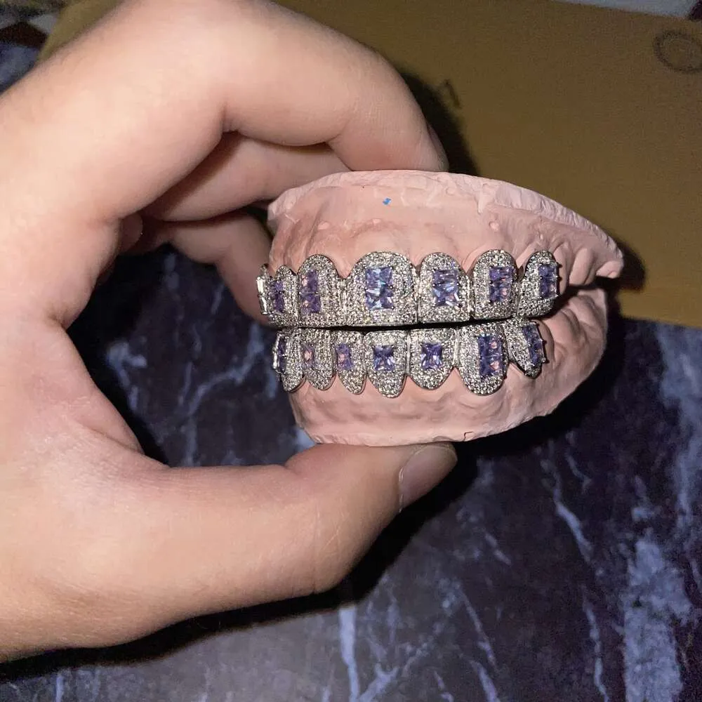 Moissanite Personalized Teeth Grill Silver Grillz Custom Fit Mouth Jewelry with Intricate Zigzag Setting & Sparkling Stones