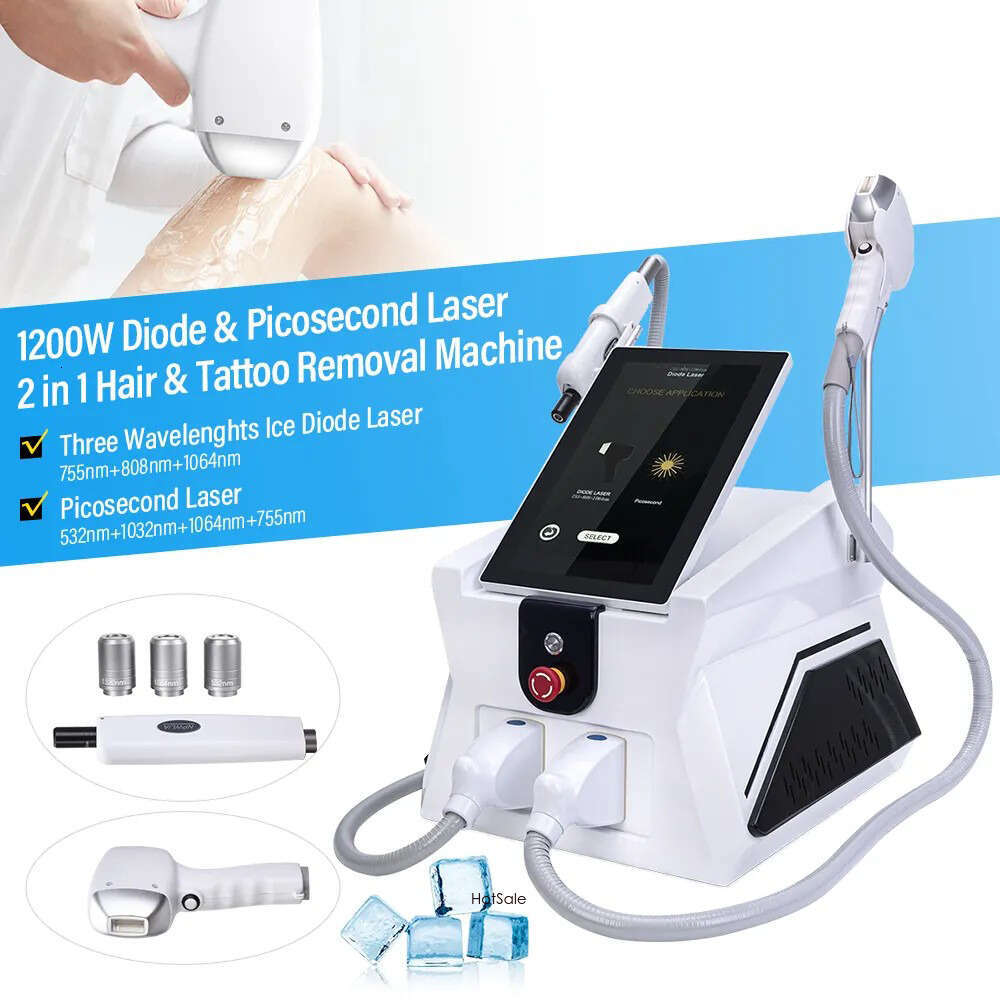 755 808 1064 Diode Laser Ice Titanium Painless Hair Removal 2 in 1 Non-ablative Picosecond Laser Skin Brightening Tattoo Removal Powerful Laser Beauty
