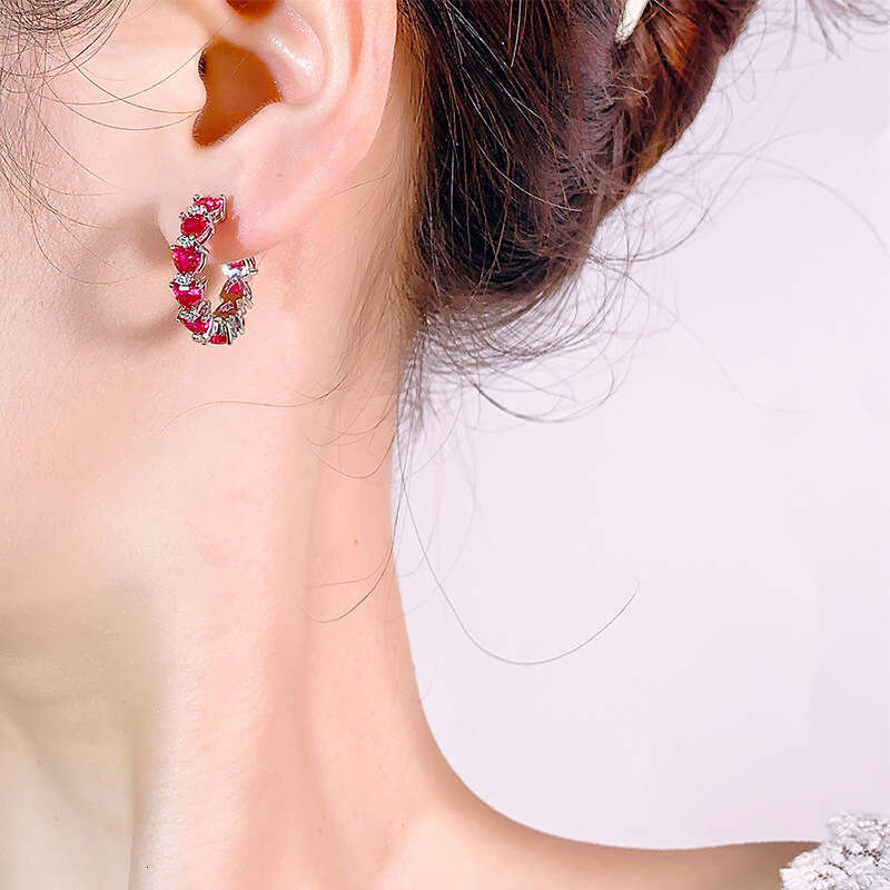 Autumn Winter New Fashion Colorful Full Dia Stud Earrings Niche High-End Red Zircon Palace Style Women's B28