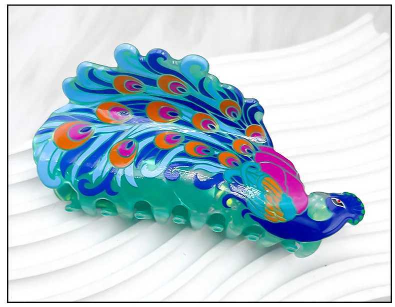 New Oriental Beauty Hair Claw Exquisite Peacock Colorful Personalized Design Hair Claw Clips Hair Accessories for Women Girls Y250707