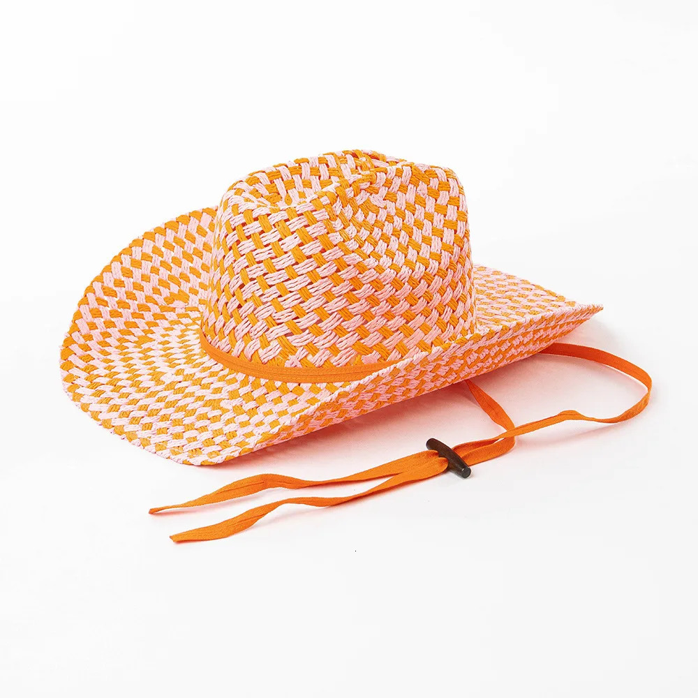 Cowboy Straw Hat Double Concave Handwoven Twocolor Western Outdoor Travel Beach Ladies Knight Sombrero 250707