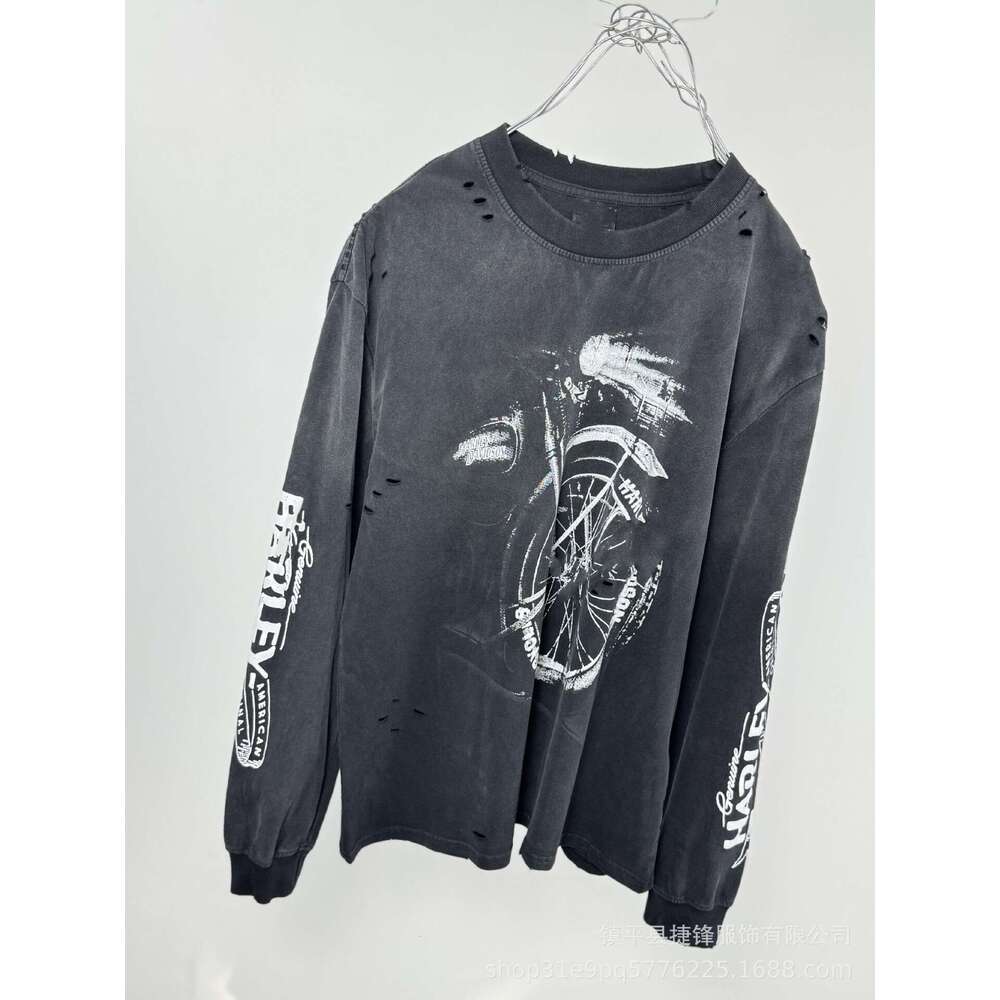 Autumn Winter New Washed Vintage Letter Print High Street Unisex Crew Neck Long Sleeve T-Shirt Trendy