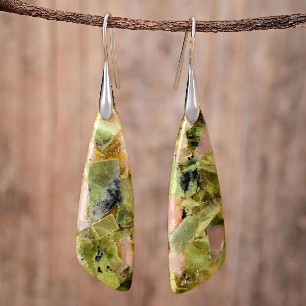 Oblique Triangle Green Jade Earrings Natural Stone Women's Gift Bohemian Style Clearance