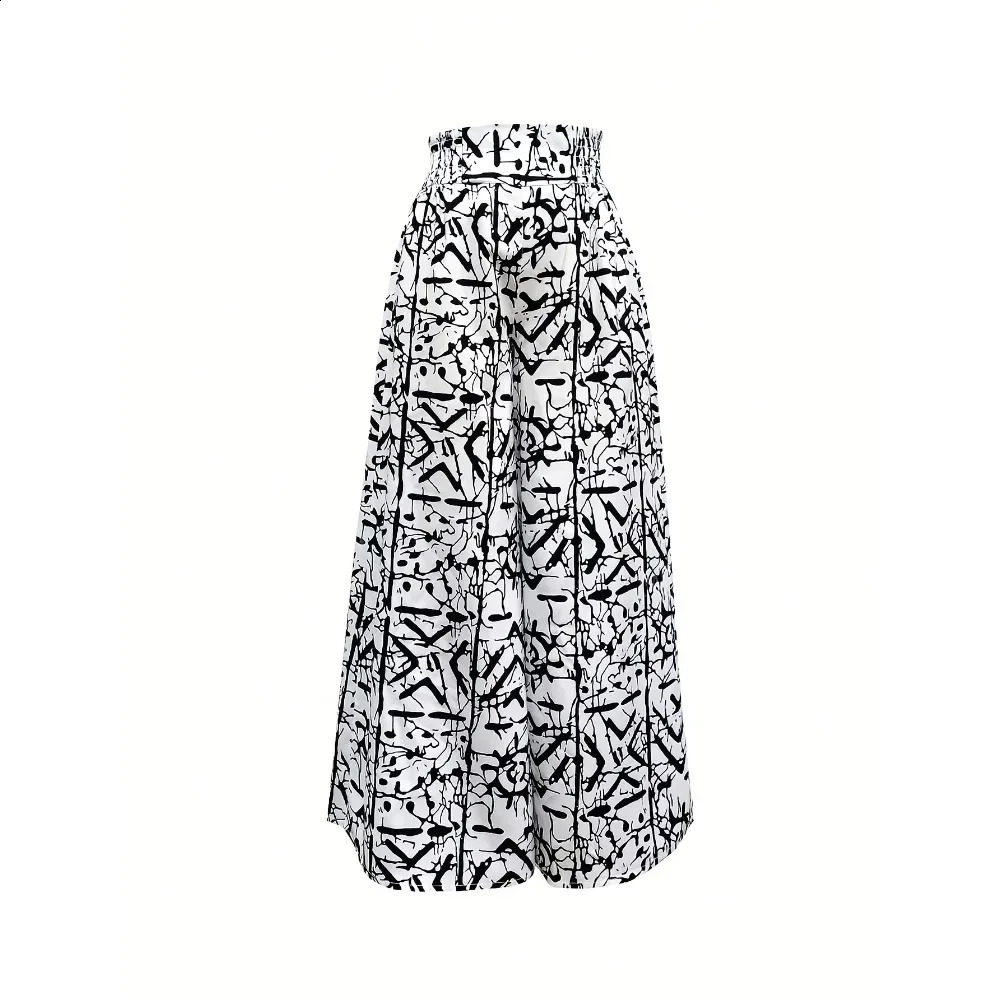 Plus Size 1XL5XL Womens Drawstring High Waisted Printed Wide Leg Pants Female Casual Elegant Loose Long Trousers 250628