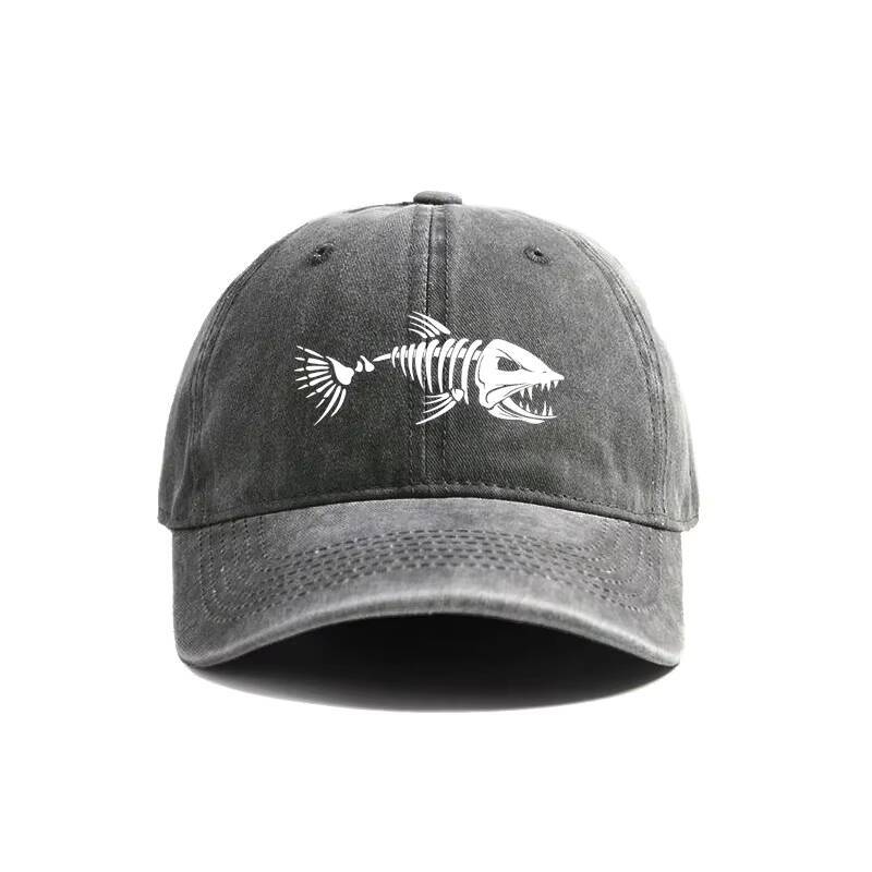 Fishbone Baseball Cap Summer Distressed Dad Hats Men Outdoor Fishing Skeleton Fish Bone Caps MZ-496 ddmythur