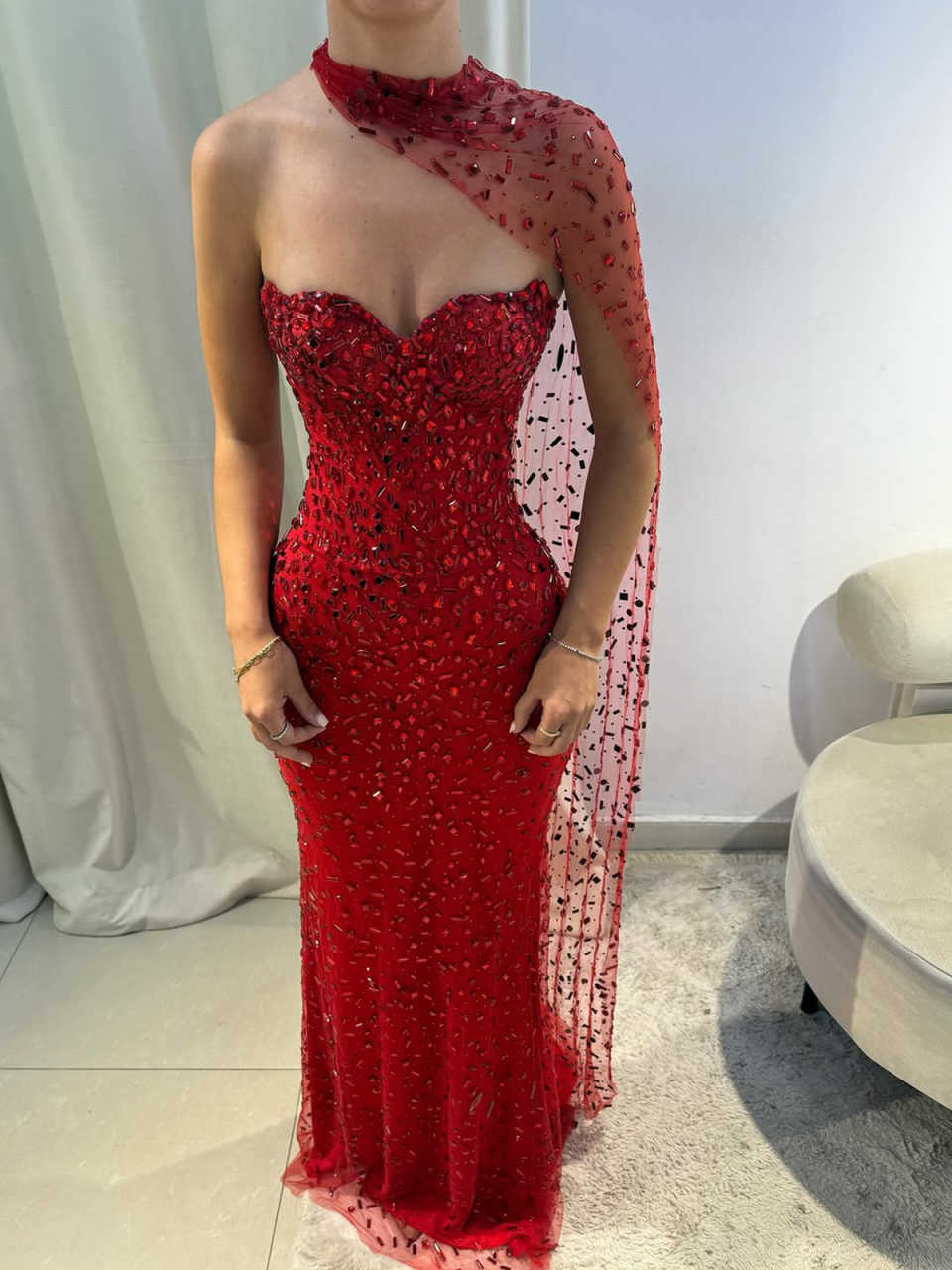 Sparkly Women Evening Dresses Sweetheart Neck Sleeveless Wrap Gown Rhinestone Sweep Train Dress For Party Custom Made