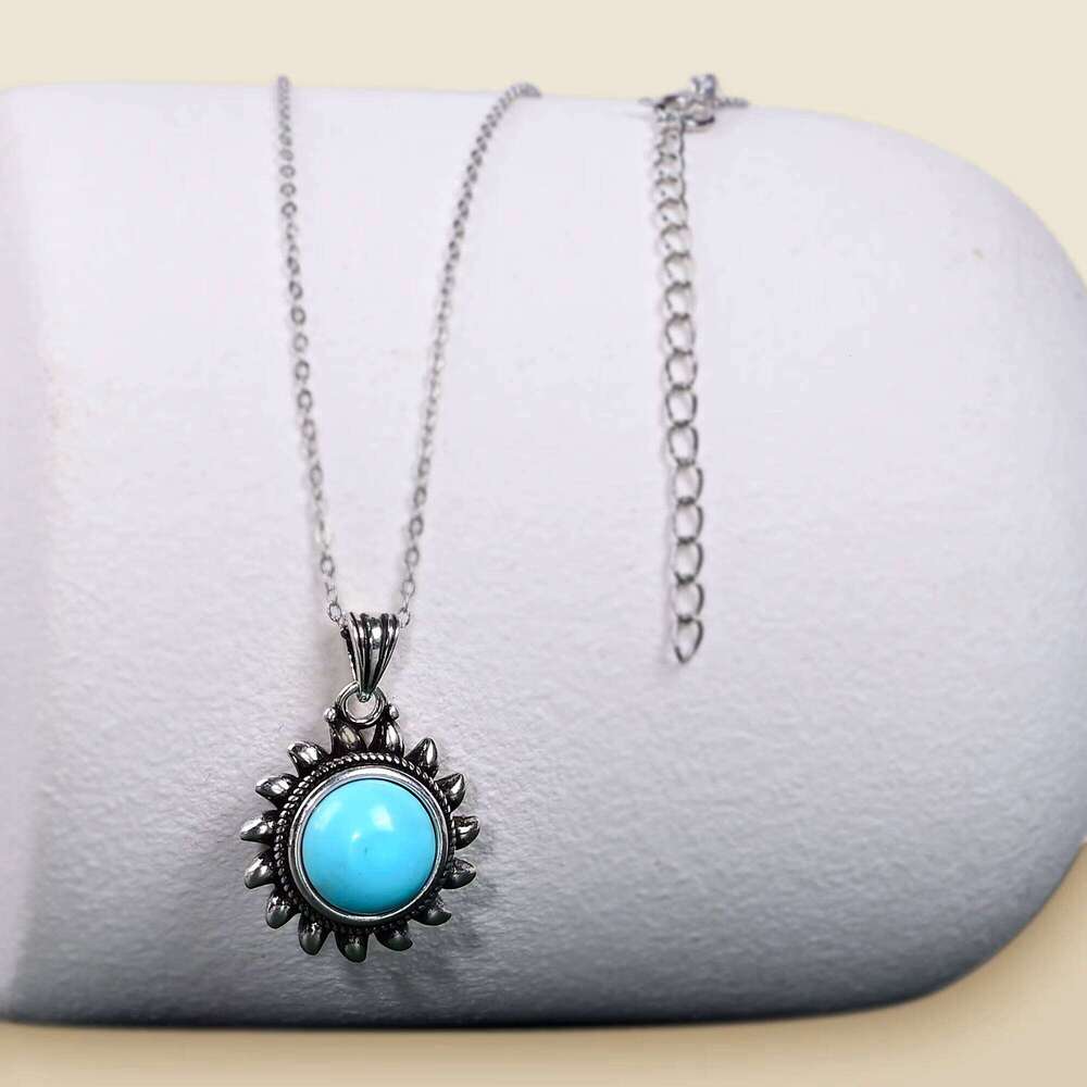 Round Natural Turquoise Sterling Sier Handmade Jewelry Necklace Engagement Party Anniversary Gift