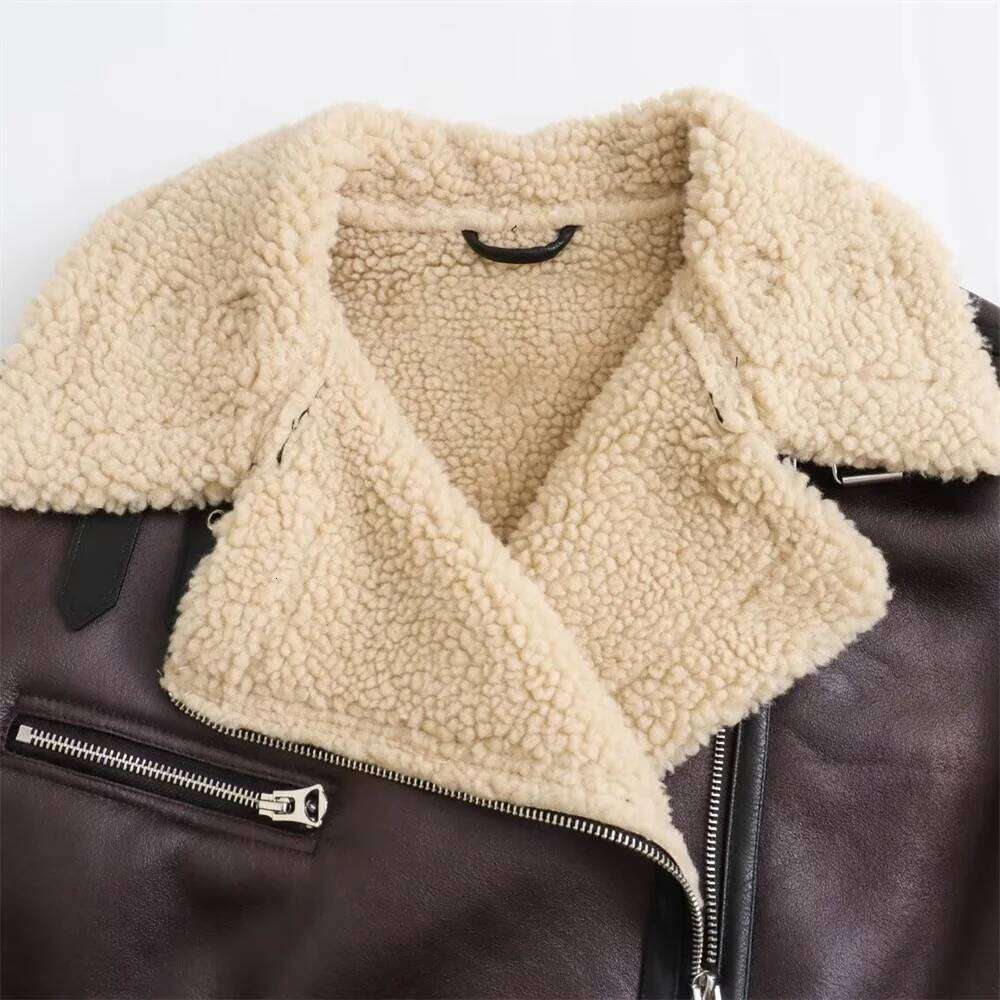 PB&ZA early autumn new women's casual fashion versatile belt plush collar double-sided jacket coat