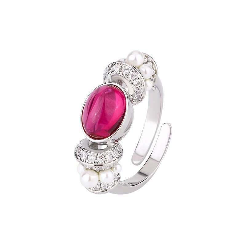 Autumn Winter New Jewelry Ring Colorful Red Zircon Pearl Design Fashion Commuting Versatile Light Luxury Women's Accessories 316