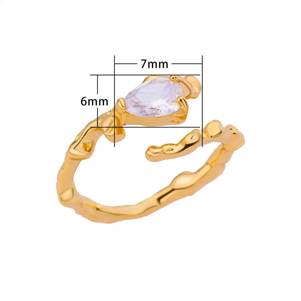 Water Drop Zircon Texture Rings For Women Gold Plated Stainless Steel Adjustable Ring 2023 Trend Wedding Aesthetic Jewelry Gift 250624