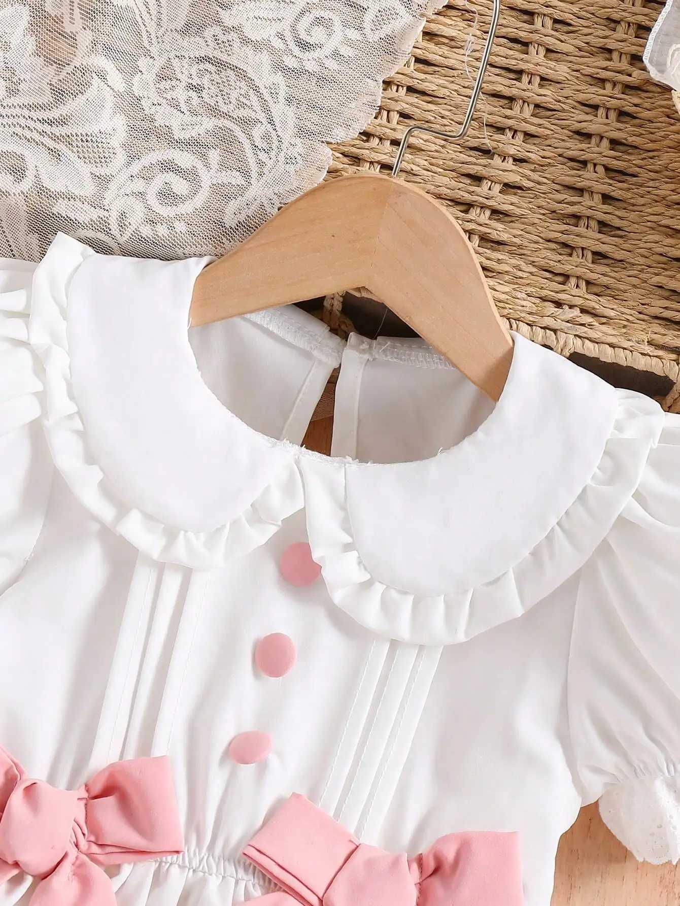 Girls 4-7Y White Princess Dress with Bow Puff Sleeves Elegant Party Dress for Birthday/Photo Spring Summer R250707