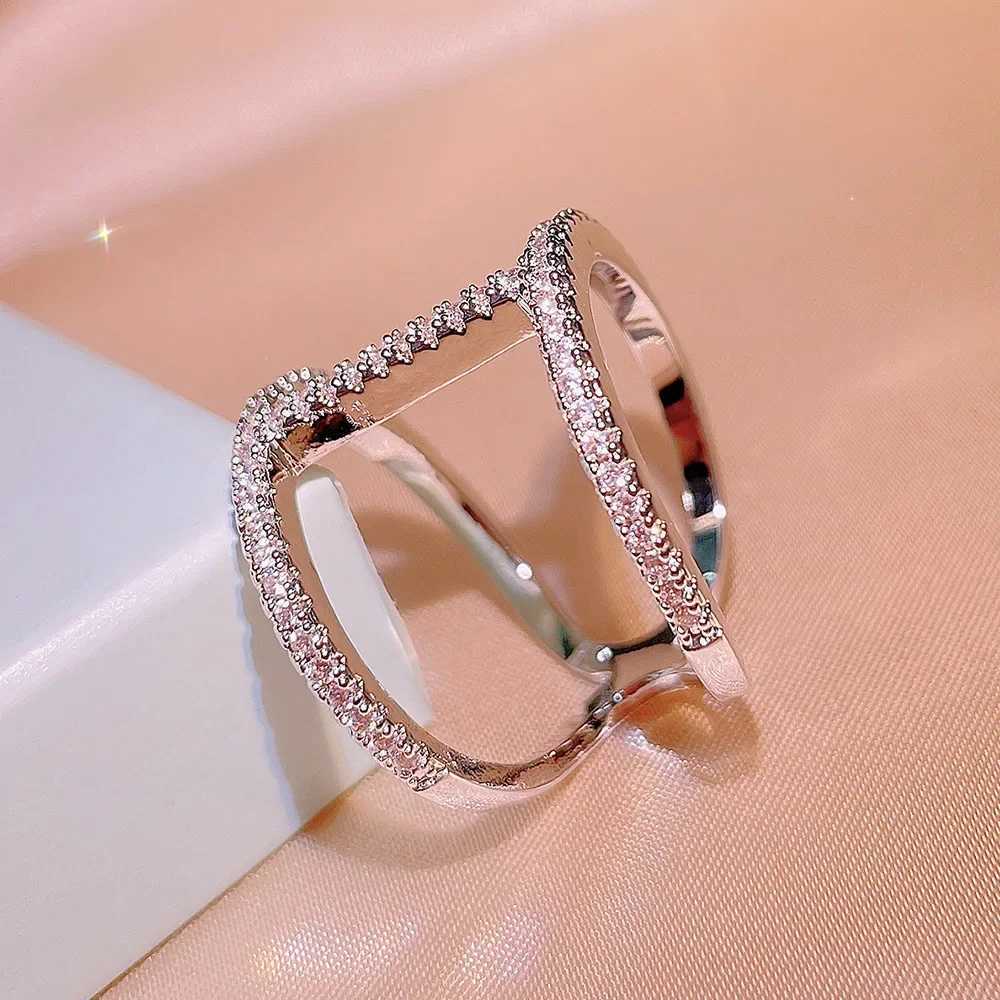 Simple Geometric Double Line Cross Genuine 925 Sterling Silver Ring Hollowed Out Trendy Fine Jewelry for Charm Women Bijoux XJ250707
