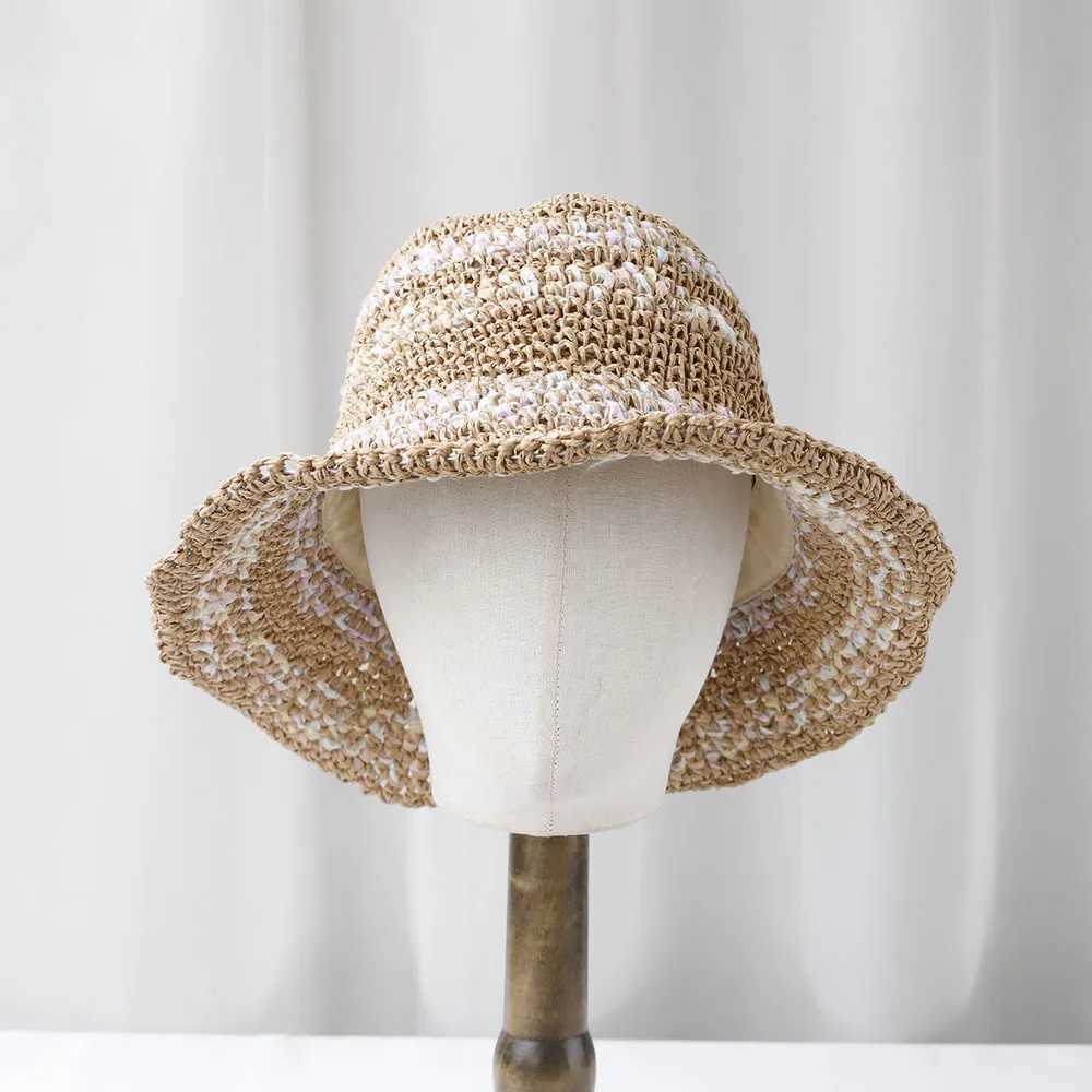 New Women Sun Hat Colorful Str Wide Large Brim Beach Hats Womens Summer Straw Hat Foldable Chapeau Femme Beach UV Protection Cap Y250707