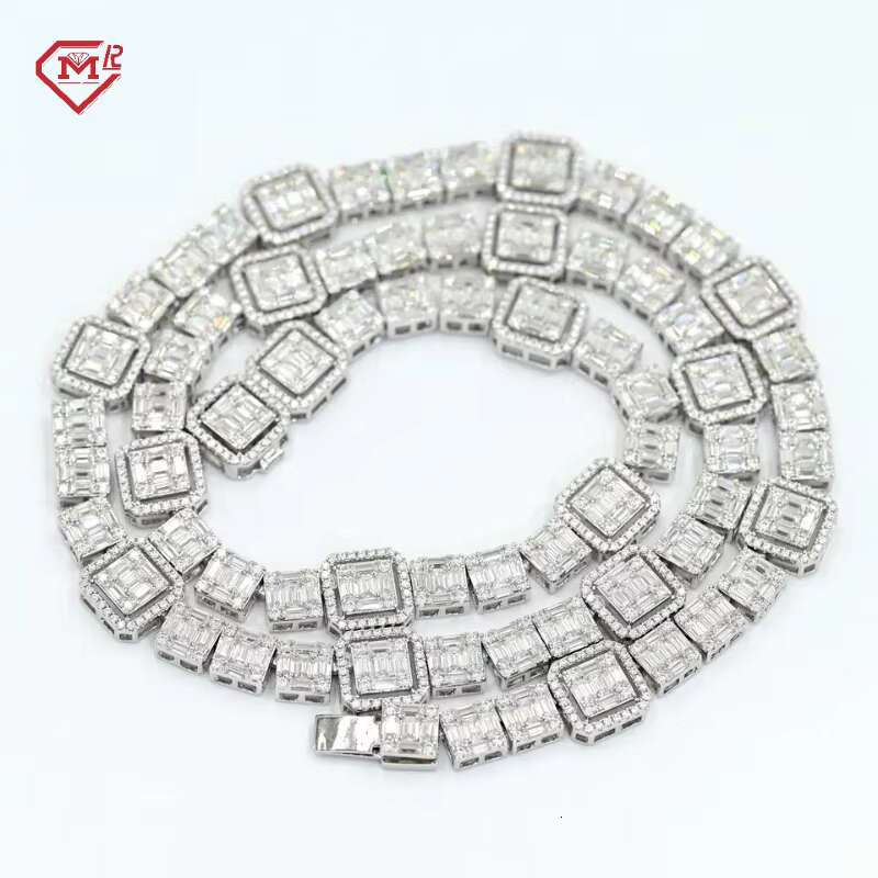 10MM Tennis Chain Baguette Hip Hop 925 Silver Iced Out Vvs Diamond Moissanite Tennis Chain