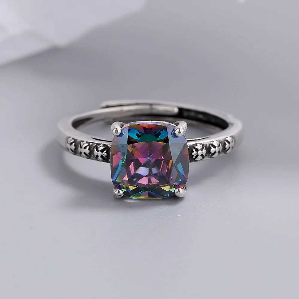925 Sterling Silver Square Crystal Adjustable Rings For Women Wedding Luxury Fine Jewelry GaaBou XJ250707
