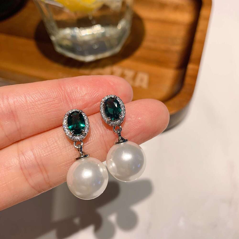 Live New Green Zircon White Australian Large Pearl For Women Fairy-Like Mother-Of-Pearl Earrings 0B0
