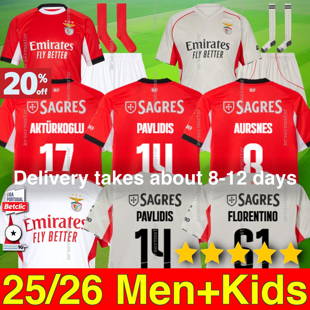 Benficas Jersey 25 26 Kids Soccer Jersey CARRERAS AKTURKOGLU PAVLIDIS KOKCU FLORENTINO TOMAS A. ANTONIO S. SCHJELDERUP AURSNES MANU BARREIRO DI MARIA