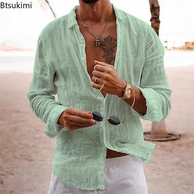 Mens Cotton Linen Shirts Top Simple Laple Solid Man Shirts Tops Comfortable Loose Casual Holiday Shirts for Men Blouses 250616