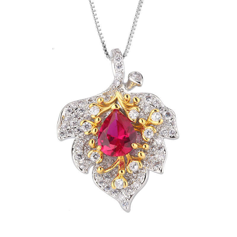 Exaggerated Colorful Gem Imitation Natural Pigeon Blood Red Royal Blue Pink Yellow Zircon Pendant Teardrop Necklace For Women E11