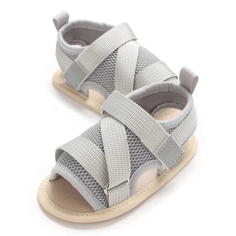 Gray Summer 0-18M Newborn Sandals High-Quality Soft Sole Anti-Slip Breathable Babys First Walking Shoes R250707